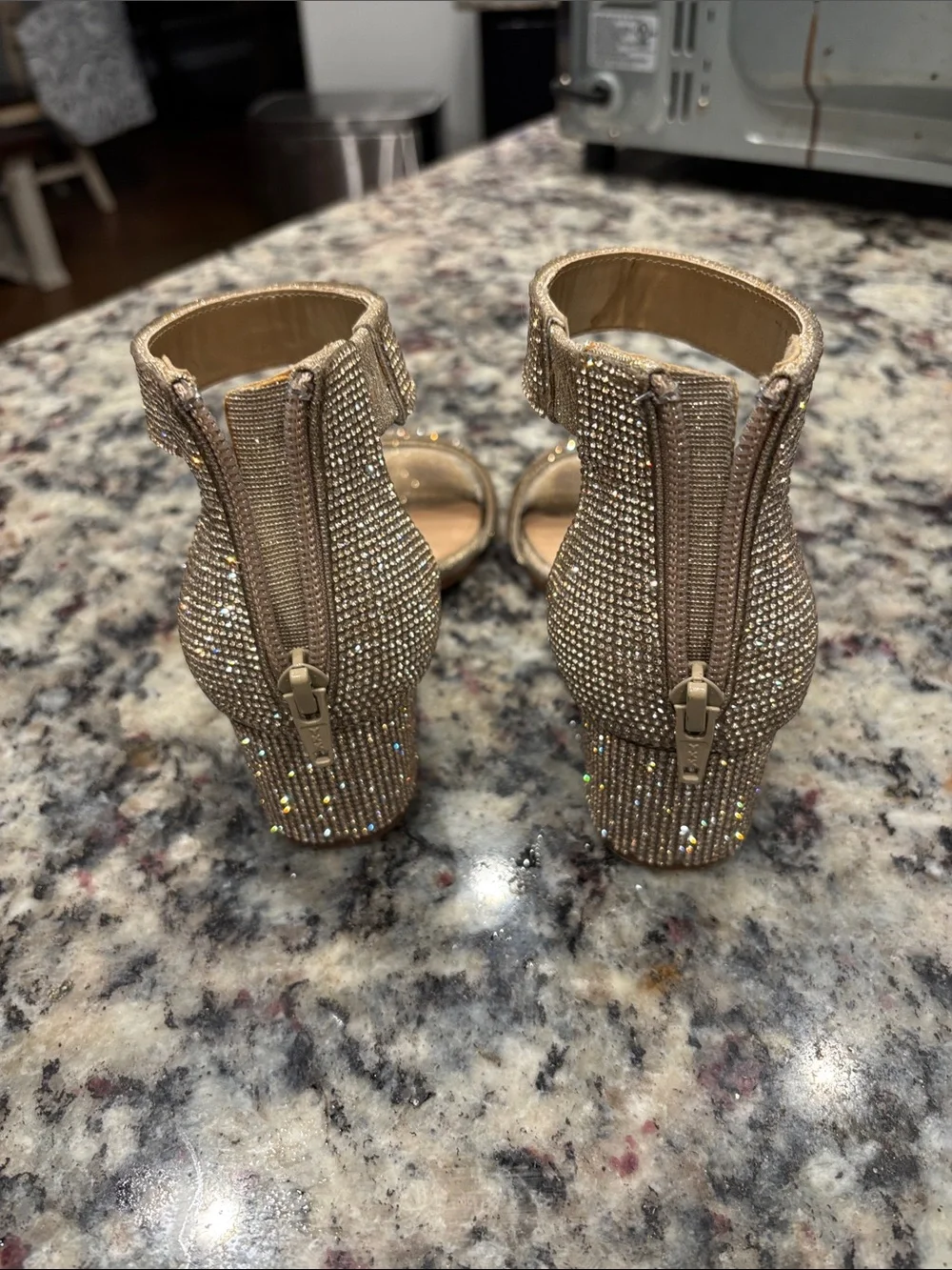 GB Girls Gold Rhinestone Ankle-Strap Block Heels